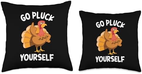 Funny Thanksgiving Offensive IDEAS Go Pluck Yourself Flipping Bird Offensive Turkey Throw Pillow, 16x16, Multicolor - Image 3