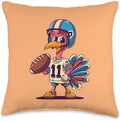 Thanksgiving Cute Turkey Holding American Football Boys Kids Throw Pillow by Unknown
