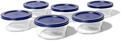 12-Piece Glass Food Storage Containers Set (6 Containers + 6 BPA-Free Lids) | 4-Cup, Leakproof | Microwave, Freezer, Oven & Dishwasher Safe | Ideal for Meal Prep & Pantry Organization, Blue