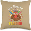 Teacher One Thankful Teacher Thanksgiving Turkey Pencil Fall Throw Pillow by Unknown