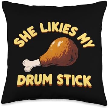 She Likes My Drum Stick Funny Couple Matching Thanksgiving Throw Pillow by Unknown