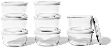 16-Piece Glass Food Storage Containers Set (8 Containers + 8 BPA-Free Lids) | 1-Cup, Leakproof | Microwave, Freezer, Oven & Dishwasher Safe | Ideal for Meal Prep & Pantry Organization, White