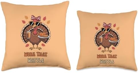 Werk That Wattle Coffee Bow Thanksgiving Turkey Pumpkin Pie Throw Pillow - Image 3