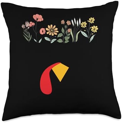 Thanksgiving Turkey Face Matching Family Costume Floral Kids Throw Pillow by Unknown