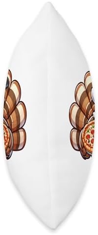 Kawaii Cartoon Turkey With A Pizza Design Cute Turkey with a Pizza Funny Thanksgiving Pilgrim Dinner Throw Pillow, 18x18, Multicolor - Image 2