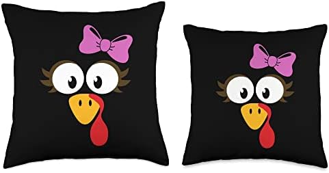 Funny thanksgiving turkey face for girls with pink bow Throw Pillow - Image 3