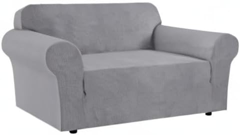 H.VERSAILTEX Stretch Sofa Slipcovers Loveseat Slipcover|Cover for Love seat 1 Piece with Elastic Bottom, Textured Checked Jacquard Fabric(Loveseat 58"-70" Wide, Dove)