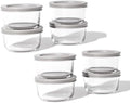 16-Piece Glass Food Storage Containers Set (8 Containers + 8 BPA-Free Lids) | 7-Ounce, Leakproof | Microwave, Freezer, Oven & Dishwasher Safe | Ideal for Meal Prep & Pantry Organization, Grey