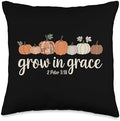 Grow in Grace Pumpkins Fall Thanksgiving Christian Religious Throw Pillow by Unknown