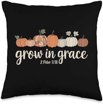 Grow in Grace Pumpkins Fall Thanksgiving Christian Religious Throw Pillow by Unknown