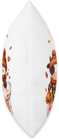 Cow with Boo Halloween Thanksgiving Fall Leaves Pumpkins Throw Pillow - Image 2
