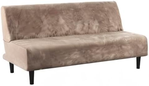 H.VERSAILTEX Real Velvet Futon Cover Armless Sofa Covers Sofa Bed Covers Stretch Futon Couch Cover Sofa Slipcover Furniture Protector Thick Soft Velvet Fabric Form Fitted Stay in Place, Taupe