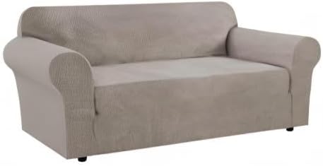 H.VERSAILTEX Stretch Sofa Covers for 3 Cushion Couch Slip Covers for Sofas/Couches Feature Thick Checked Jacquard Fabric with Elastic Bottom, Sofa Large - Taupe