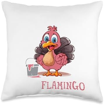 Funny Thanksgiving Turkey Pink Flamingo I Don't See Any Turkey I'm A Flamingo Funny Thanksgiving Throw Pillow, 16x16, Multicolor by Unknown