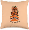 Spot & Tiger Thanksgiving Stacked Pumpkins Fall Vibes Grateful Thankful Blessed Autumn Throw Pillow, 16x16, Multicolor by Unknown