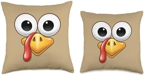 Funny Turkey Face Happy Thanksgiving Cartoon, Cute Holiday Throw Pillow - Image 3