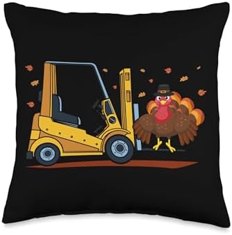 Autumn Leaves Forklift Turkey Holiday Feast Thanksgiving Throw Pillow by Unknown