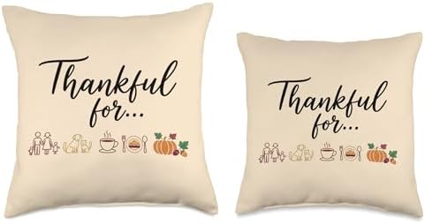 Cute Fall Design for Thanksgiving - Thankful Icons Throw Pillow - Image 3