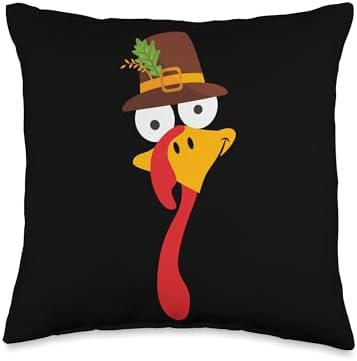 Cute Turkey Face With Pilgrim Hat For Thanksgiving Throw Pillow by Unknown