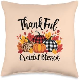 Thanksgiving Autumn Fall Pumpkin Thankful Grateful Blessed Throw Pillow by Unknown