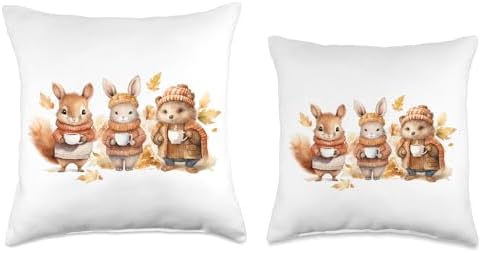 Cozy Autumn Thanksgiving Bunny Squirrel Hedgehog Harvest Throw Pillow - Image 3