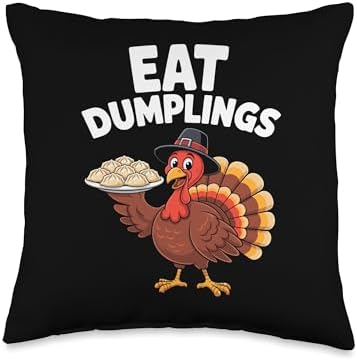 Thanksgiving Turkey Eat Dumplings Dumpling Dim Sum Throw Pillow by Unknown