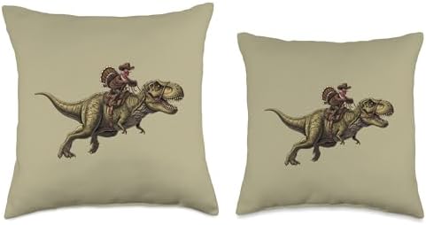 Cowboy Turkey Riding Dinosaur Thanksgiving Throw Pillow - Image 3