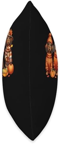 Group Dachshunds Thanksgiving Pilgrim Fall Leaves Pumpkins Throw Pillow - Image 2