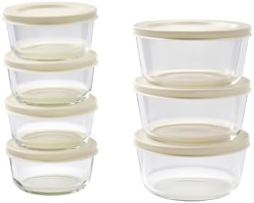 14-Piece Glass Food Storage Containers Set (7 Containers + 7 BPA-Free Lids) | 1-Cup & 2-Cup, Leakproof | Microwave, Freezer, Oven & Dishwasher Safe | Ideal for Meal Prep & Pantry Organization, Beige