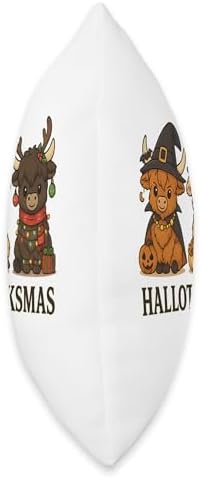 Hallothanksmas Highland Cow Trio Halloween Thanksgiving Throw Pillow - Image 2