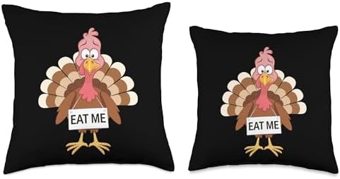 Funny Thanksgiving Eat Me Turkey Design Thanksgiving Day Throw Pillow - Image 3