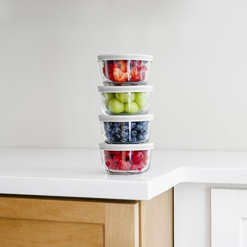 8-Piece Glass Food Storage Containers Set (4 Containers + 4 BPA-Free Lids) | 7-Ounce, Leakproof | Microwave, Freezer, Oven & Dishwasher Safe | Ideal for Meal Prep & Pantry Organization, White