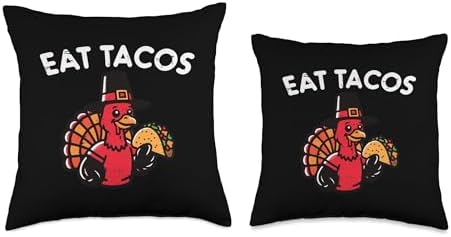 Thanksgiving Turkey Eat Tacos Funny Mexican Men Women Kids Throw Pillow - Image 3