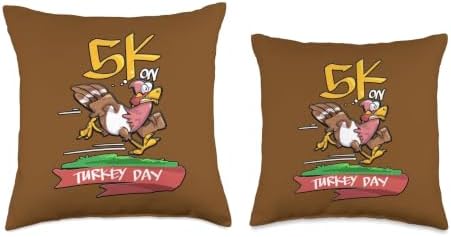 5K on Turkey Day Funny Thanksgiving Running Turkey Throw Pillow - Image 3