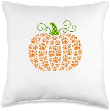 Dog Paws Pumpkin Shape Thanksgiving Dog Owner Lover Farmer Throw Pillow by Unknown