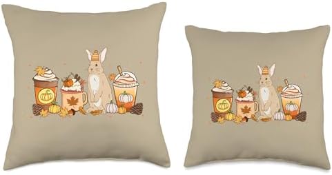 Rabbit Coffee Pumpkin Spice Animal Fall Thanksgiving Throw Pillow - Image 3