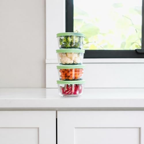 8-Piece Glass Food Storage Containers Set (4 Containers + 4 BPA-Free Lids) | 1-Cup, Leakproof | Microwave, Freezer, Oven & Dishwasher Safe | Ideal for Meal Prep & Pantry Organization, Pistachio