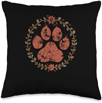 Cute Fall Dog Paw Print Pets Autumn Leaf Puppy Thanksgiving Throw Pillow by Unknown