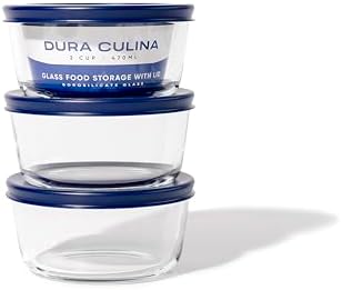 6-Piece Glass Food Storage Containers Set (3 Containers + 3 BPA-Free Lids) | 2-Cup, Leakproof | Microwave, Freezer, Oven & Dishwasher Safe | Ideal for Meal Prep & Pantry Organization, Blue