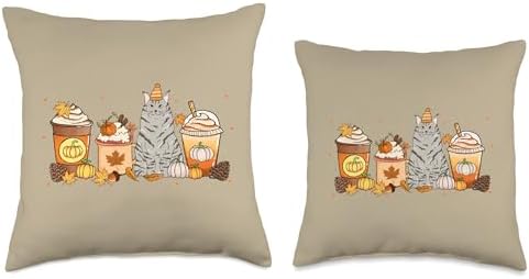 Maine Coon Cat Coffee Pumpkin Spice Cat Fall Thanksgiving Throw Pillow - Image 3