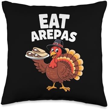 Thanksgiving Turkey Eat Arepas Throw Pillow by Unknown