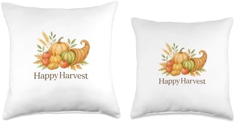 Boho Watercolor Cornucopia Happy Harvest Thanksgiving Throw Pillow - Image 3