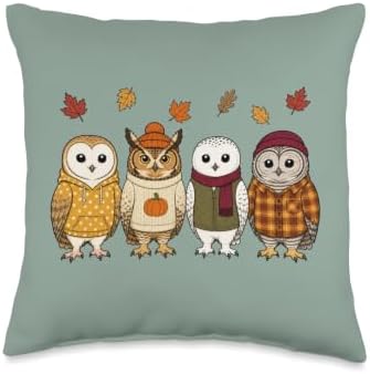 Owl Fall Autumn Season Pumpkin Throw Pillow by Unknown