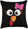 Thanksgiving Pink Bow Turkey Thankful Blessed Throw Pillow by Unknown