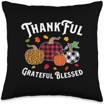 Autumn Fall Thanksgiving Thankful Grateful Blessed Pumpkin Throw Pillow by Unknown