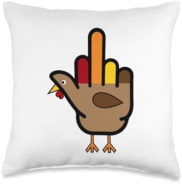 Hand Turkey Middle Finger Funny Adult Thanksgiving Holiday Throw Pillow by Unknown