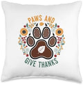 Paws and Give Thanks Dog Paw Floral Thanksgiving Day Throw Pillow by Unknown