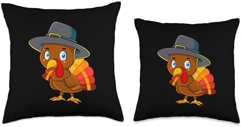 Turkey Pilgrim Cute Thanksgiving Men Women Kids Throw Pillow - Image 3
