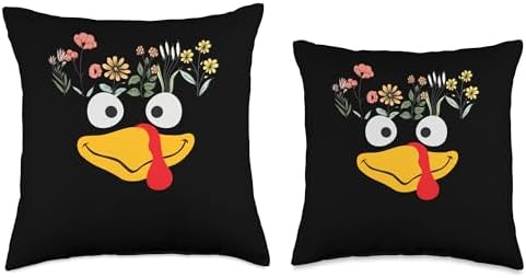 Thanksgiving Turkey Face Matching Family Costume Floral Kids Throw Pillow - Image 3