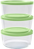 6-Piece Glass Food Storage Containers Set (3 Containers + 3 BPA-Free Lids) | 4-Cup, Leakproof | Microwave, Freezer, Oven & Dishwasher Safe | Ideal for Meal Prep & Pantry Organization, Pistachio